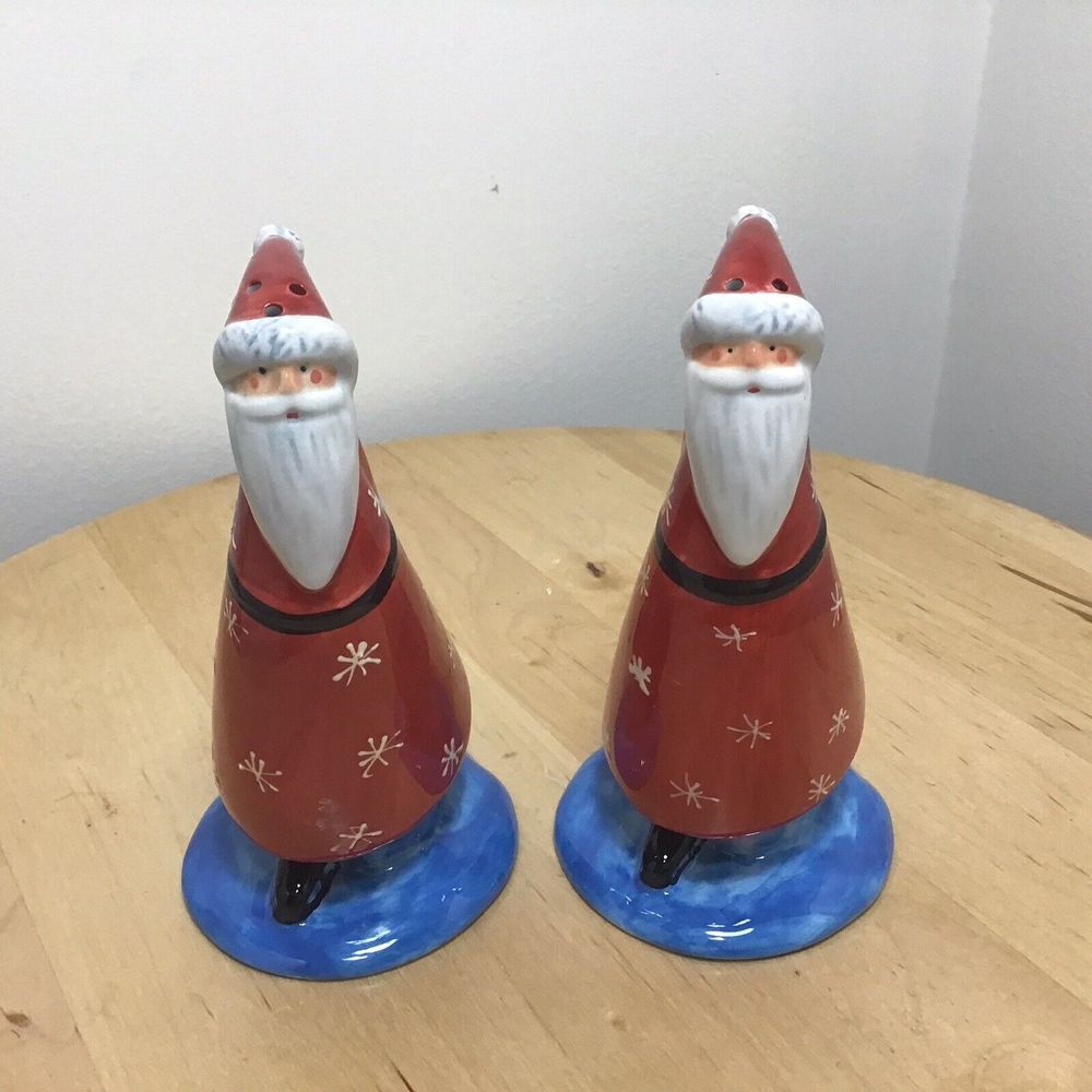 Jan Pashley Ice Skating Santa's Salt & Pepper Shaker Set By CIC